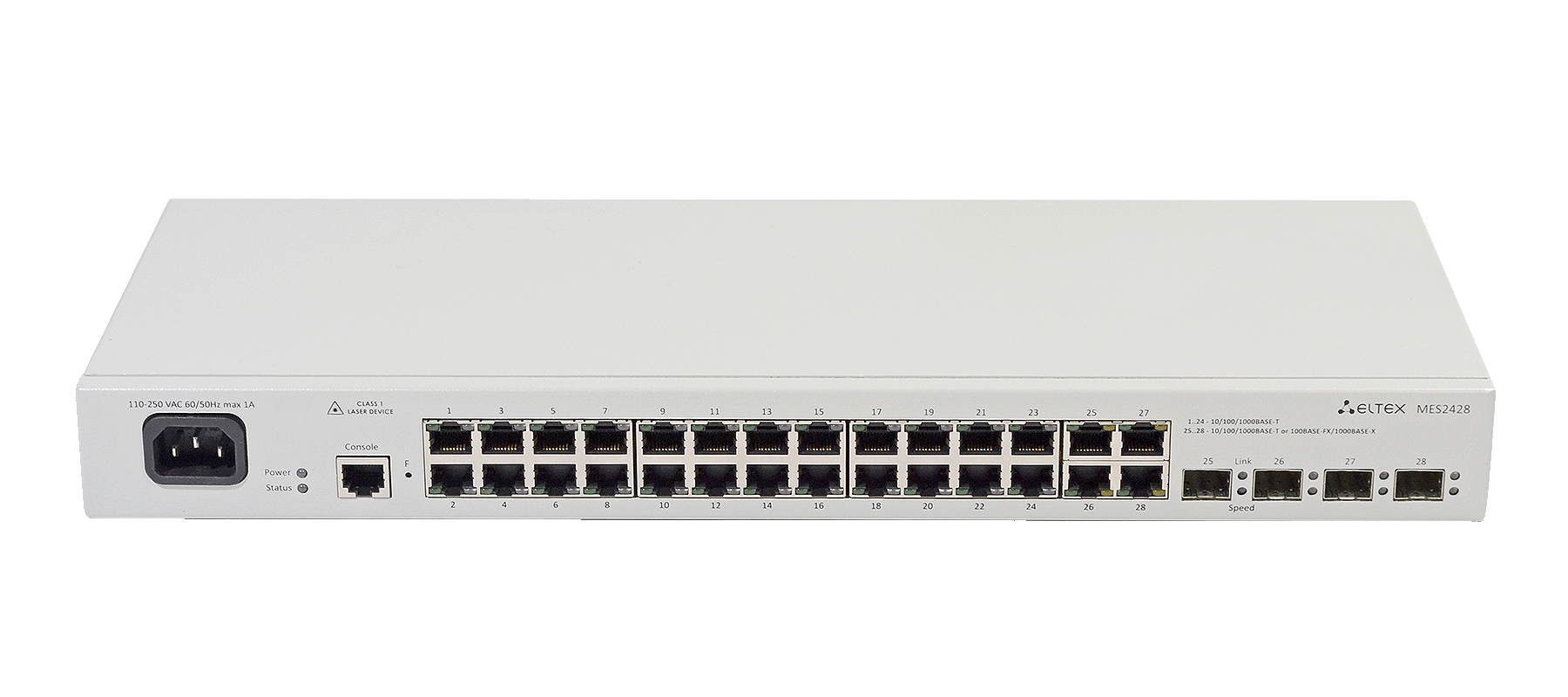 Ethernet-коммутатор MES2428B, 24x1G RJ45 + 4xCombo (RJ45/SFP), L2, 220V AC/12V DC